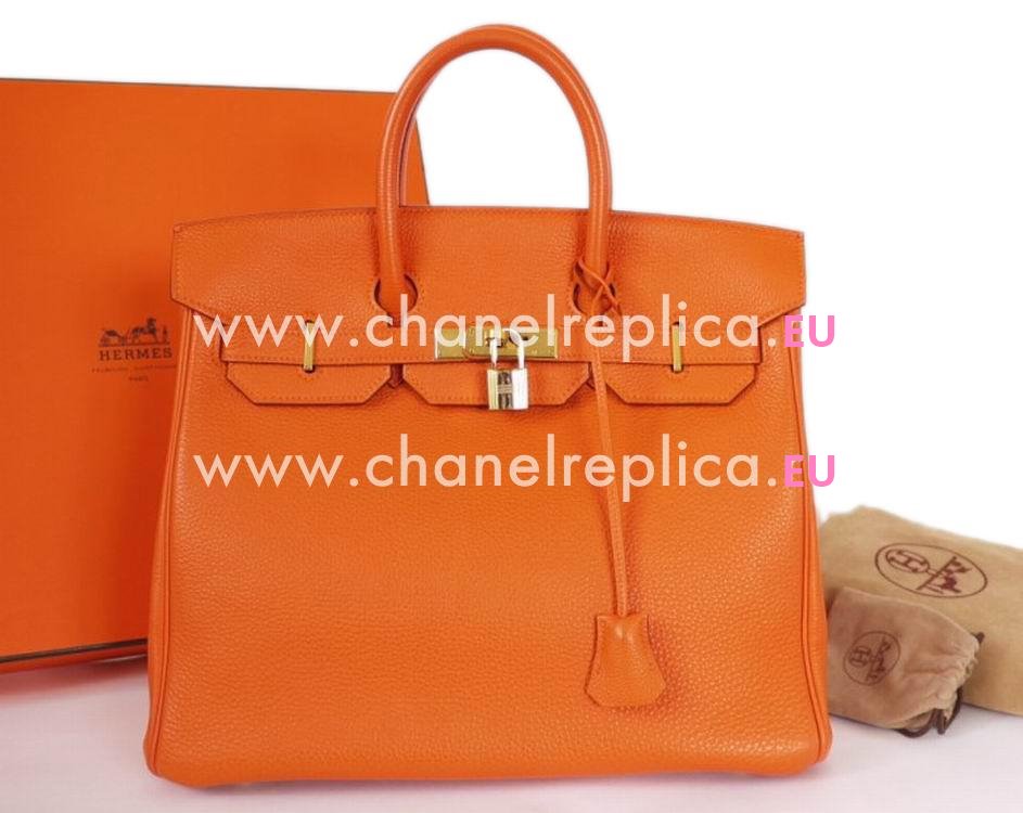 HERMES BIRKIN 35 TOGO Leather Bag Orange Gold Hardware Hand Sew H1043OGH