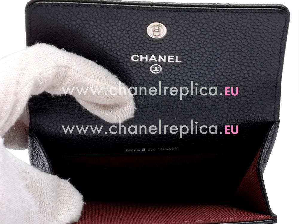 Chanel Caviar Silver CC Card Holder Black C65061