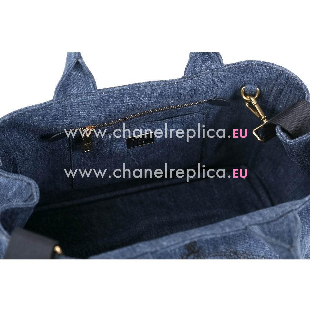 Prada Canapa Stampata Printing Logo Denim Bag Blue PR7054127