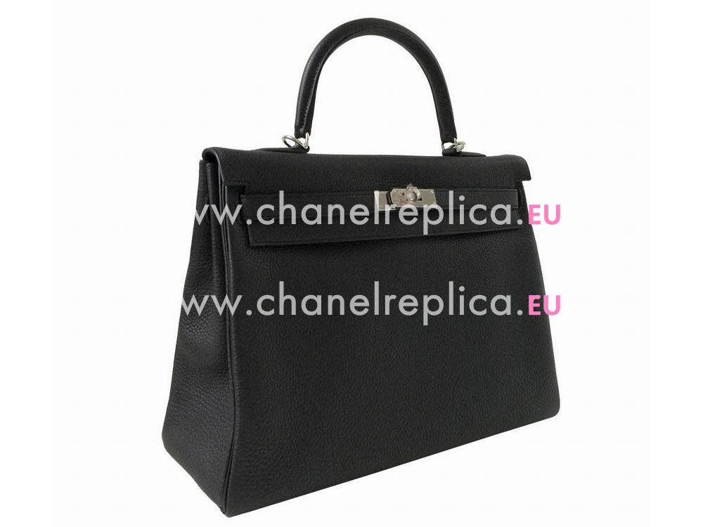 Hermes Kelly 35 Black Togo Leather Palladium Bag Hand Sew H2208