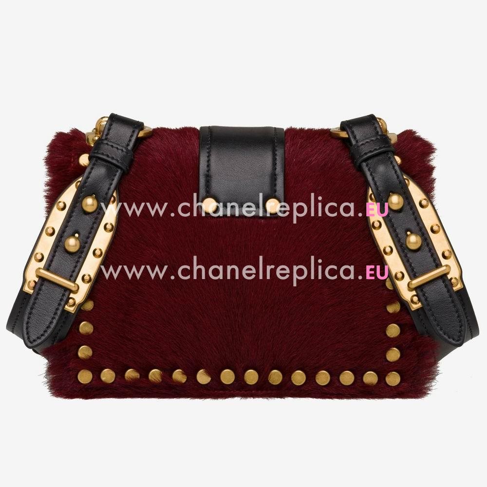 Prada Cahier Calf Leather Bag Burgundy Black P7091802