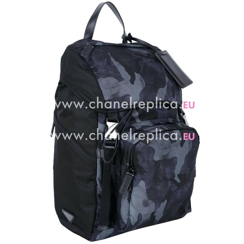 Prada Multifunction Camouflage Nylon Backpack Black Blue P7021602
