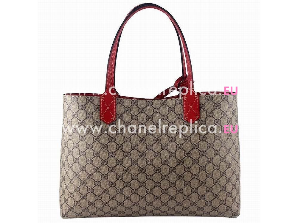 Gucci Calfskin Two Sided Tote Bag In Khaki Red G368568