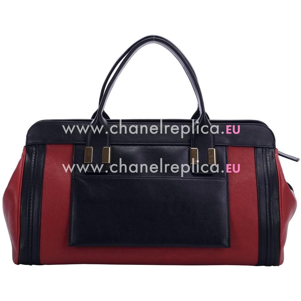 Chloe Large Alice Calfskin Hand Bag In Black /Red C4912483
