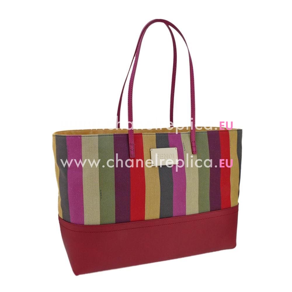 Fendi Straight Line Colored Drawing Nylon/Leather Handle Bag F7011107