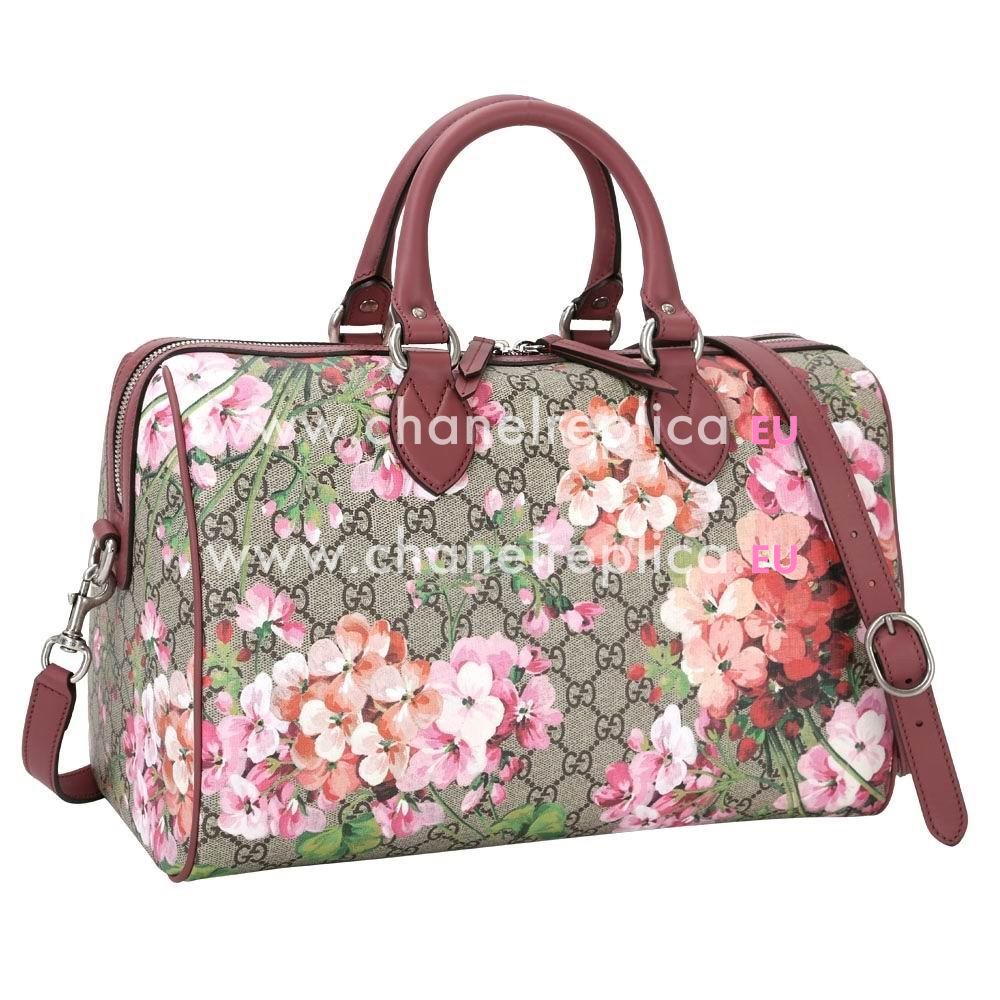 Gucci Blooms GG Supreme Calfskin Flower Handle Bag In Dark Pink G595267