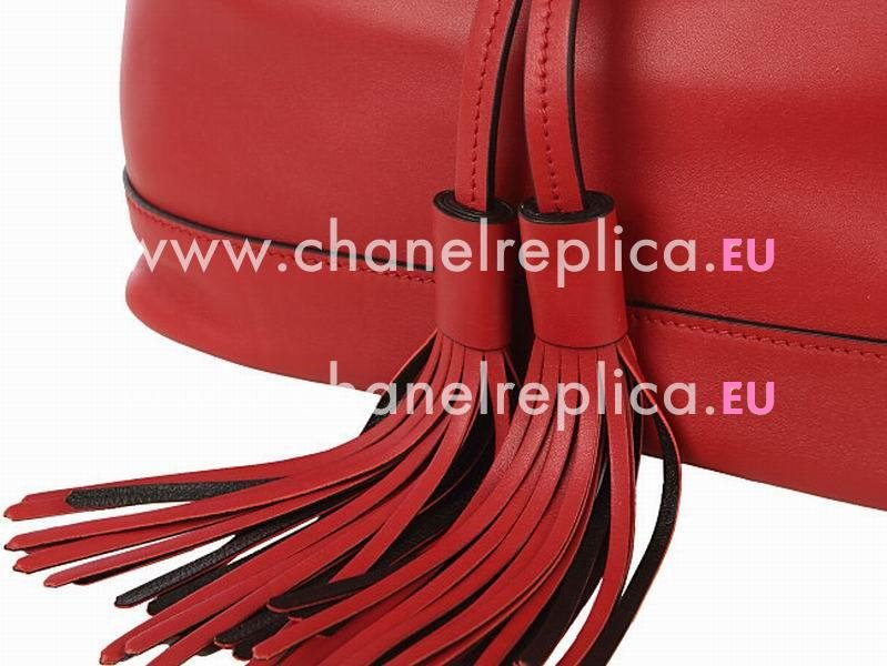 Prada Secchiello City Triangle Logo Calfskin Tassels Noe Red PR53699