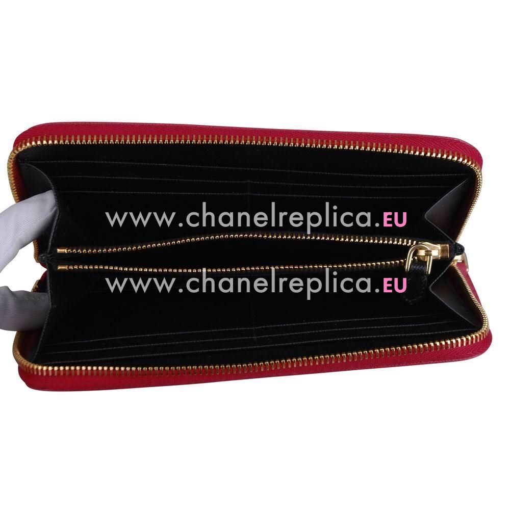 Prada Saffiano Classic Gold Embossment Logo Cowhide Zipper Wallet In Deep Pink PR61018014
