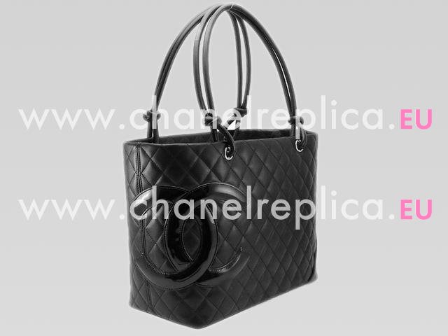 Chanel Cambon Lambskin Tote Bag Black with Black CC A25169-W