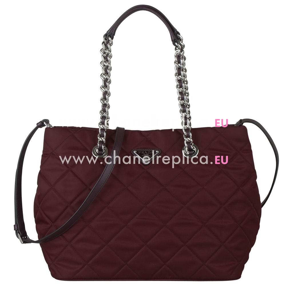 Prada Teaauto Saffiano Classic Triangle Logo Nylon Chain Handle/Shoulder Bag Burgundy PR6101905