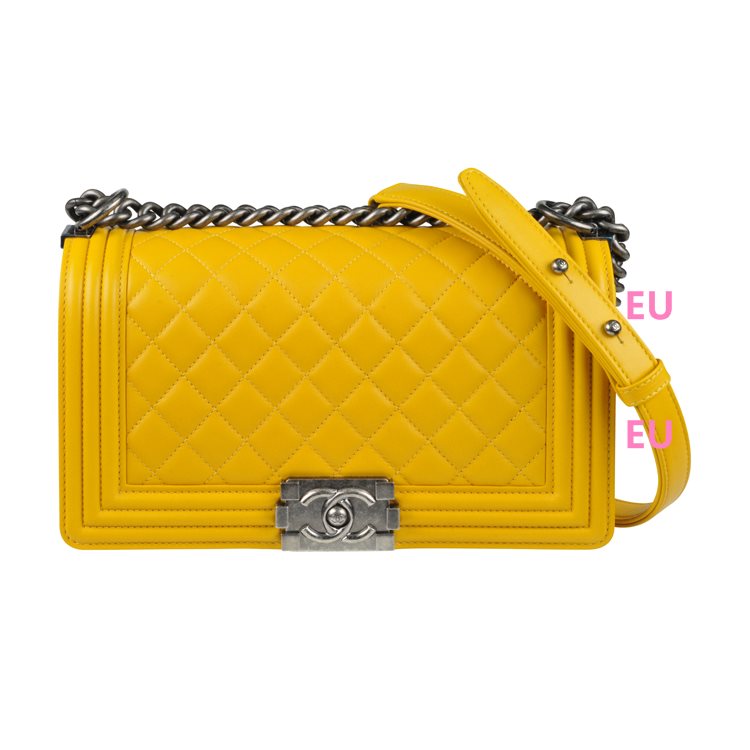 Chanel Yellow Lambskin Medium Boy Bag Silver Chain A67086L