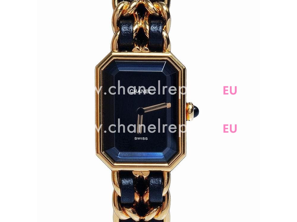 Chanel Premiere 18K Gold and Leather Chain Watch Black/Gold H0001