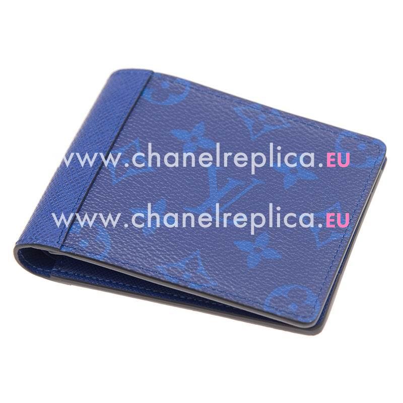 Louis Vuitton Taiga Cowhide And Monogram Pacific Canvas MULTIPLE WALLET Cobalt M30299