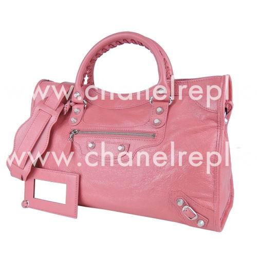 Balenciage City Lambskin Aged Silvery Classic Bag Pink B2055006