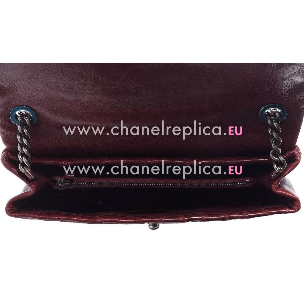 CHANEL Rhomboids Silvery Hardware Calfskin Bag in Burgundy C7090703