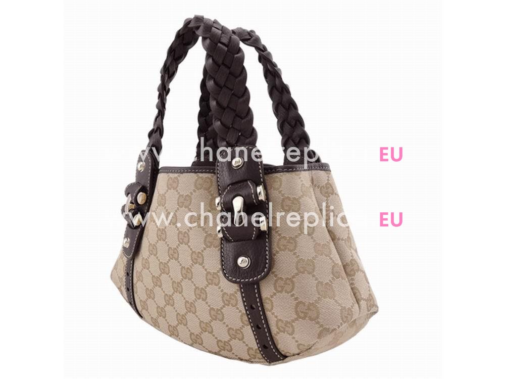 Gucci Pelham Series Calfskin Weaving Handle Bag In Khaki Coffee G303239