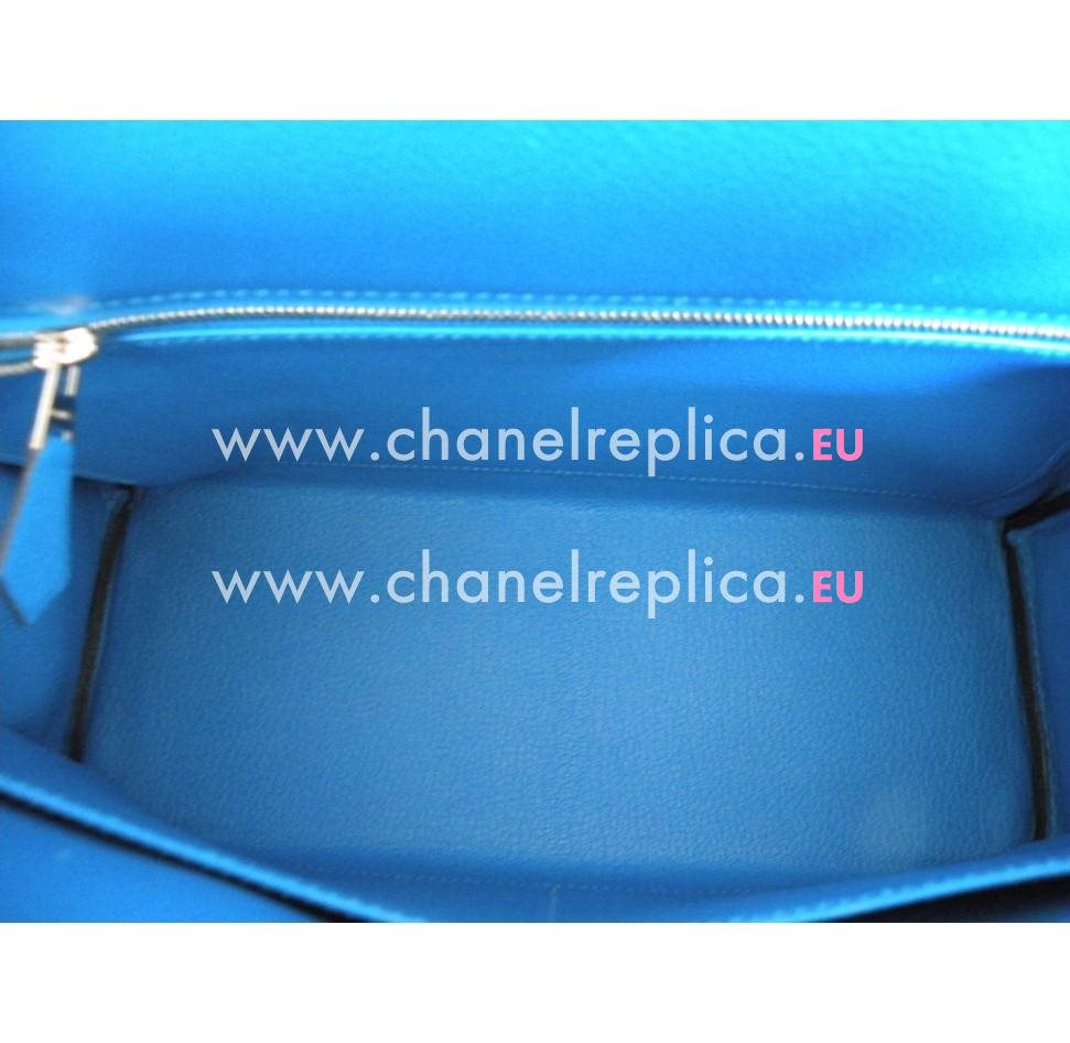 Hermes Kelly 32cm Blue Hydra Evercolor Leather Palladium Hardware Handbag HK1032HKB