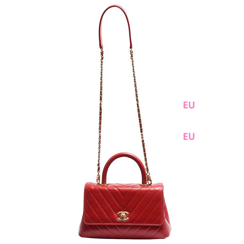 Chanel Calfskin V Small Coco Handle Anti- Gold Hardware Red A92990HJNP