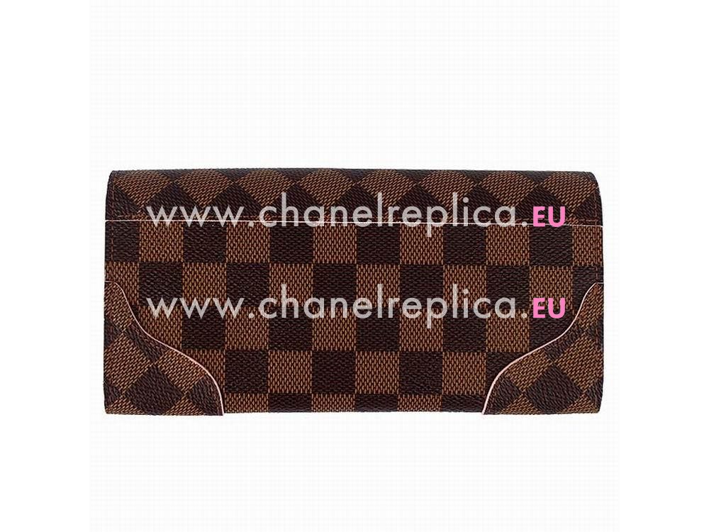 Louis Vuitton Damier Ebene Canvas Caissa Wallet Rose Ballerine N61227