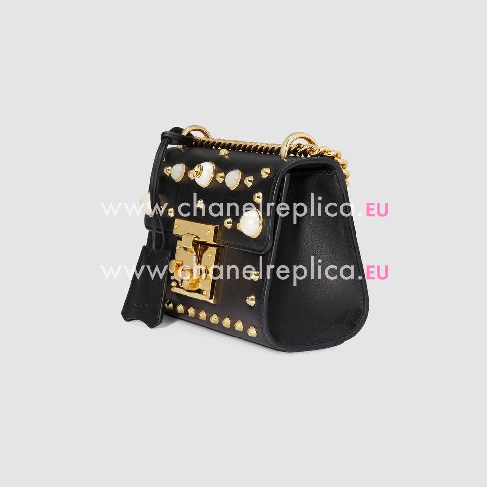 Gucci Padlock Glass pearl rivet GG Leather Shoulder Bag Black G432182 DLXDG 1088
