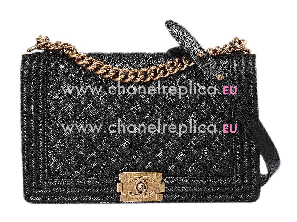 Chanel Caviar Anti-Gold Chain 28cm Boy Bag Black A53654