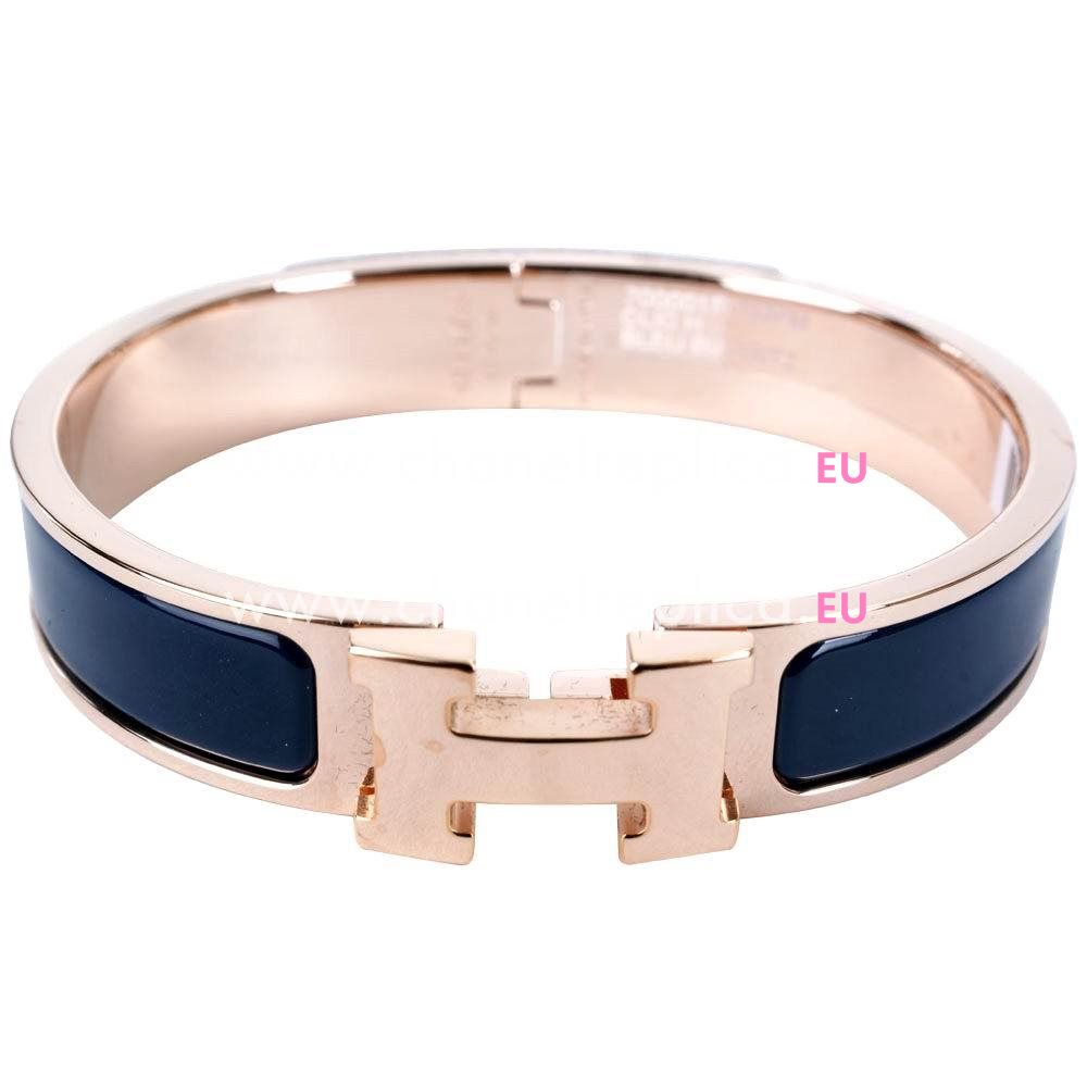 Hermes Clic H Logo Alloy R-Bracelet PM Deep Blue/Rose Gold H7021707