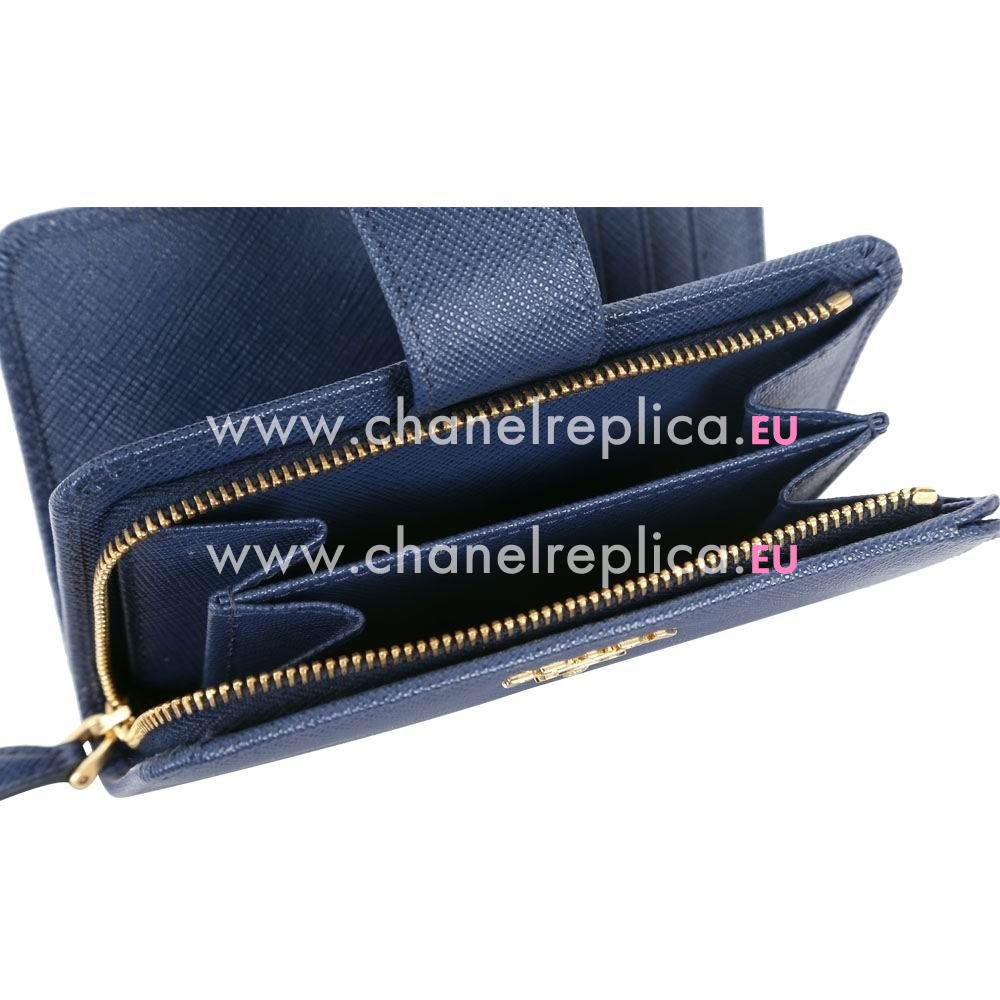 Prada Saffiano Embossment Logo Cowhide Zipper Wallet In Blue PR61017034