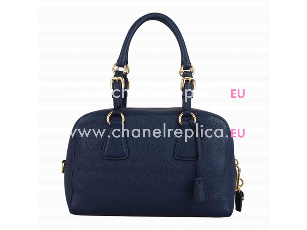 Prada Saffiano Calfskin Triangle Logo Boston Bag Navy Blue BN59232