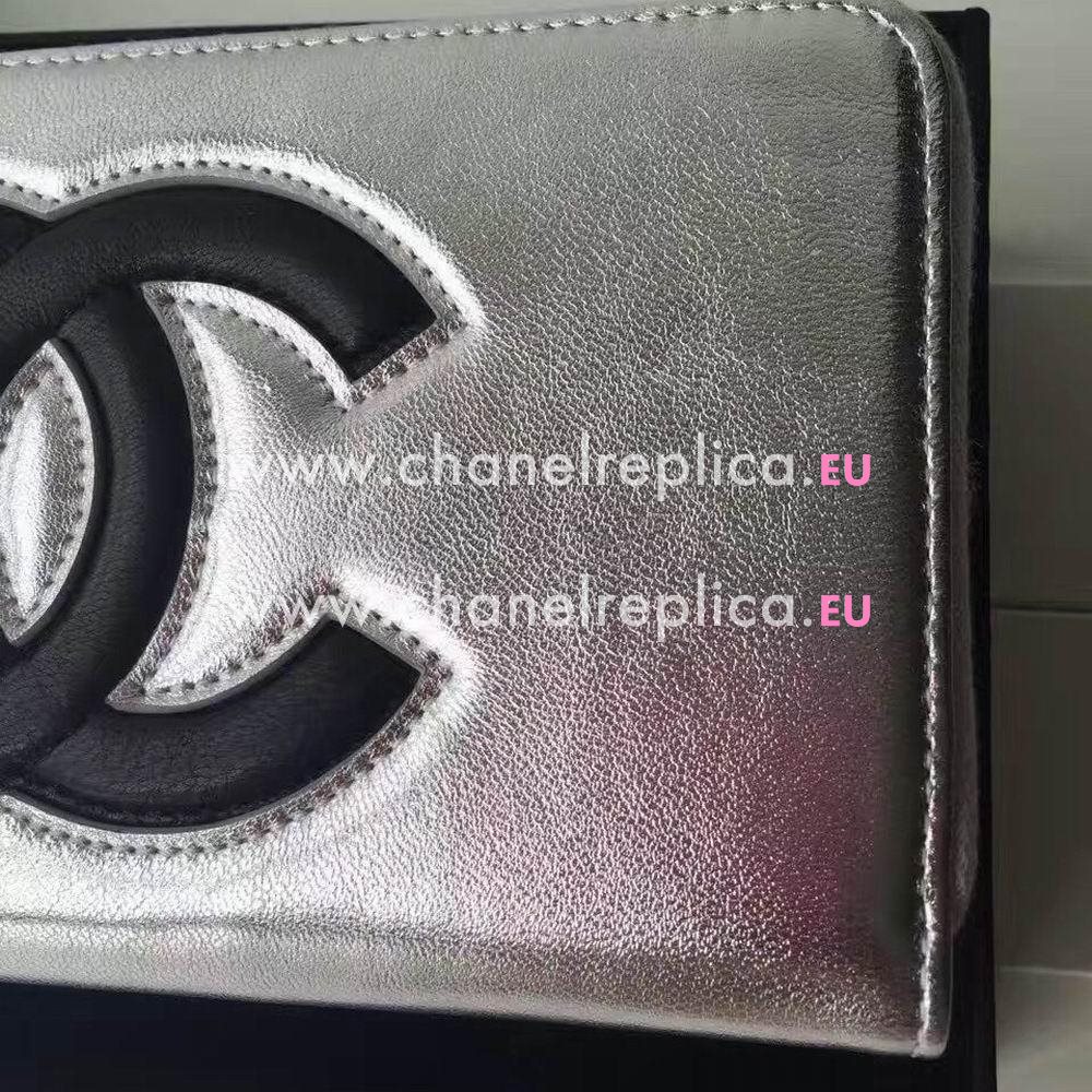Chanel CC logo Calfskin Long Wallet Silvery C6120617