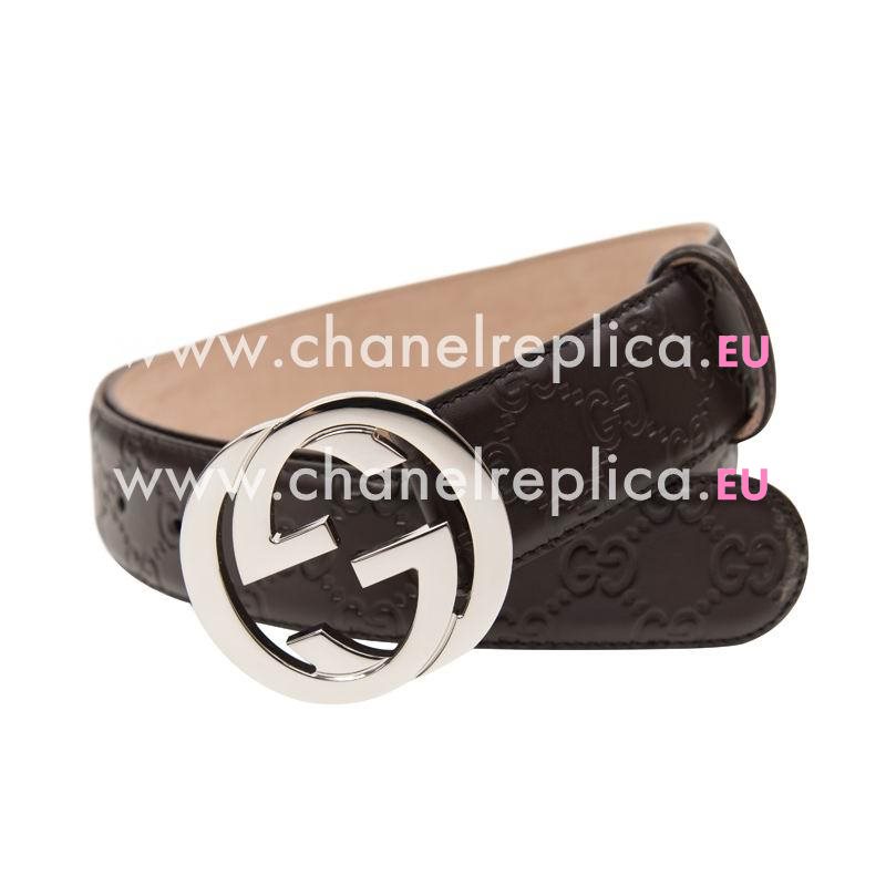 Gucci GG Silver Buckle Width Embossed Leather Belt Coffee 411924CWC1N