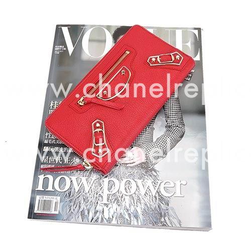 Balenciaga Metallic Edge Goatskin Gold Hardware Wallets Red B2055120