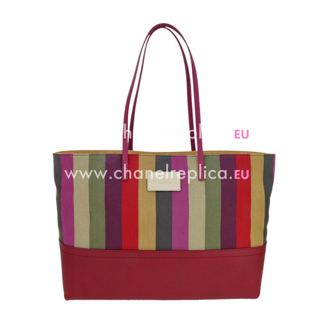 Fendi Straight Line Colored Drawing Nylon/Leather Handle Bag F7011107