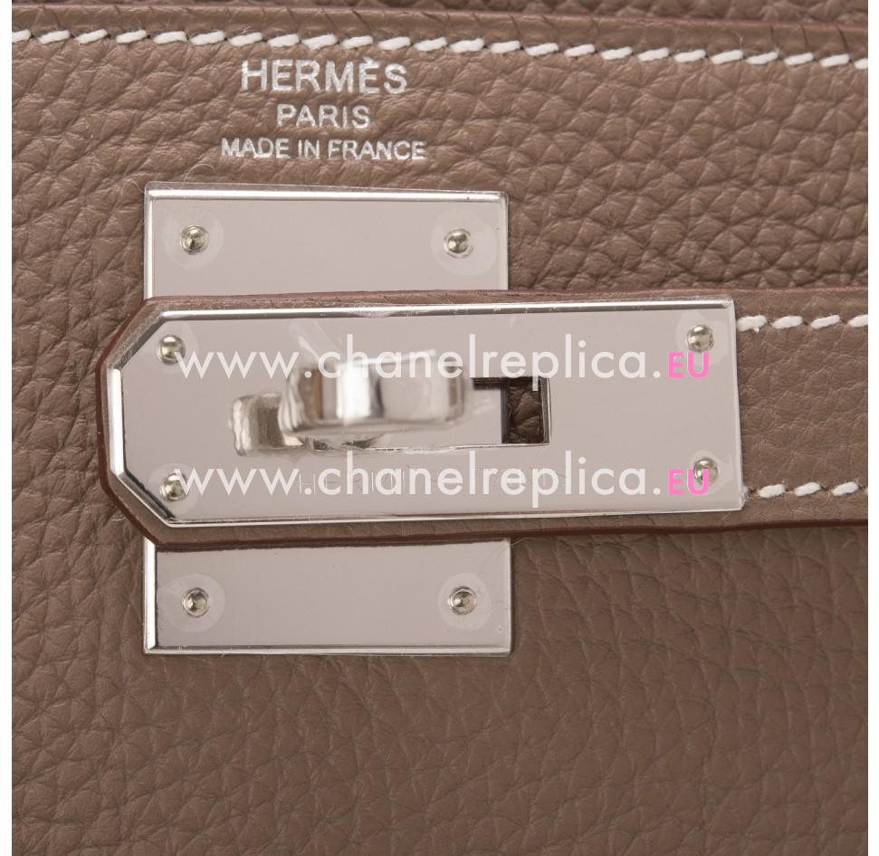 Hermes Kelly 28cm Etoupe Togo Leather Palladium Hardware Hand Sew Bag HK1028ETR
