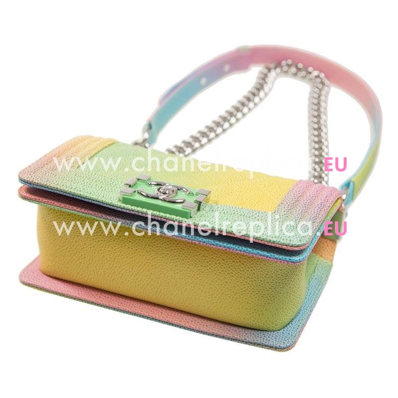 Chanel Colorful Calfskin Leather Boy Bag Green Lock Silver Chain A67085CMCS