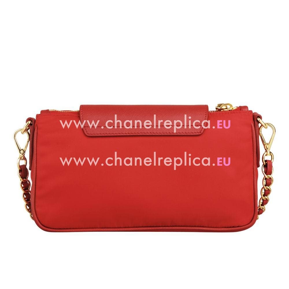 Prada Triangle Logo Plate Cluch Nylon Bag In Red P422143