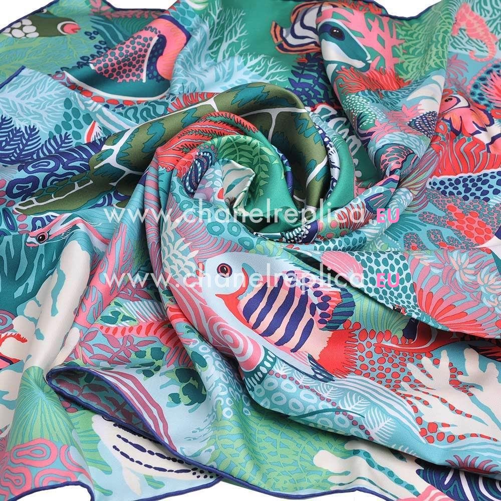 Hermes Sea World Silk Scarf Sky Blue H6102842