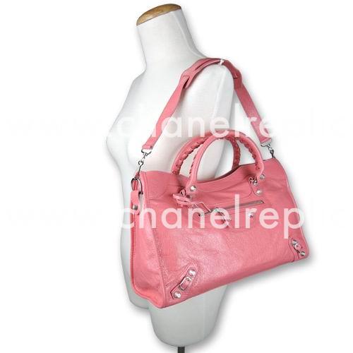 Balenciage City Lambskin Aged Silvery Classic Bag Pink B2055006