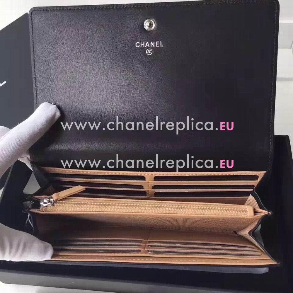 Chanel CC logo Calfskin Long Wallet Black C6120613