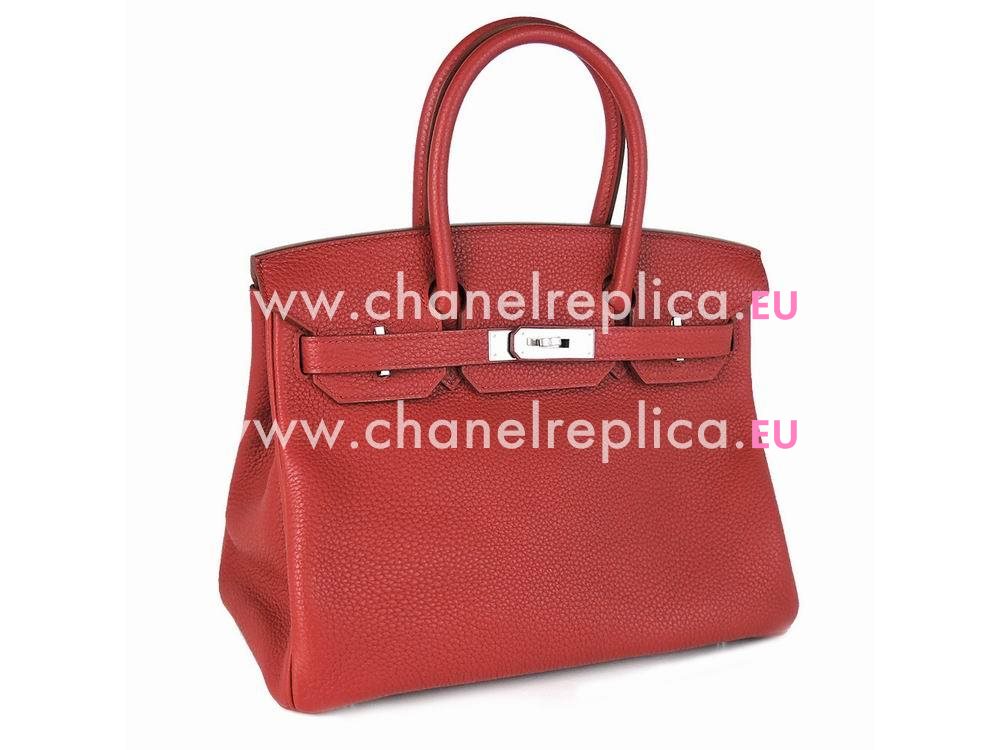 Hermes Birkin 30 Red 54 Clemence Leather Palladium Hardware Hand Sew H1030BJH