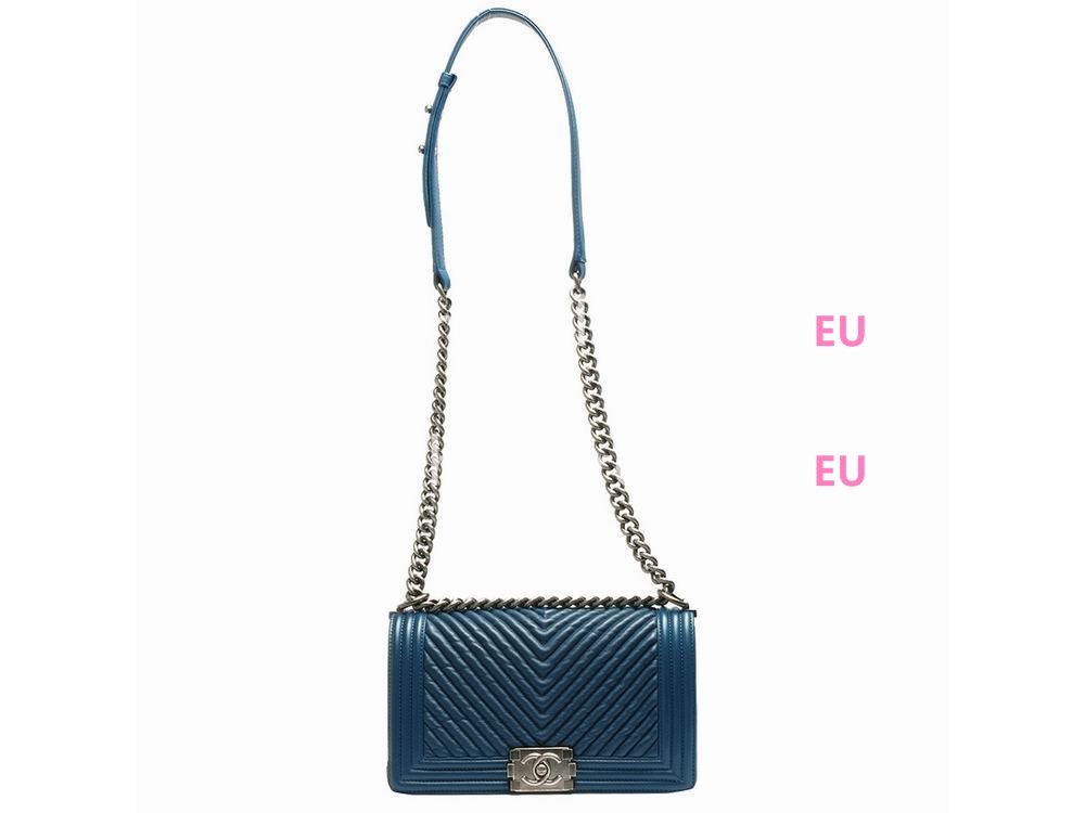 Chanel Lambskin Chevron Anti-Silver Coco Flap Bag Blue A57870