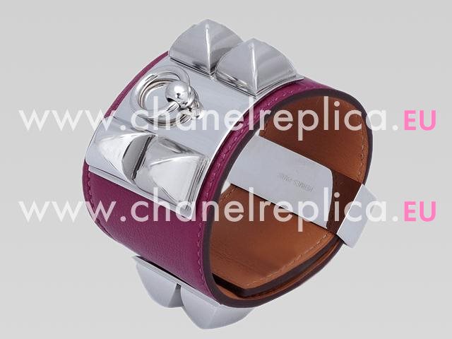 Hermes Goat Skin Collier De Chien Rivets of Metal Bracelet Purple&Silver HE08522