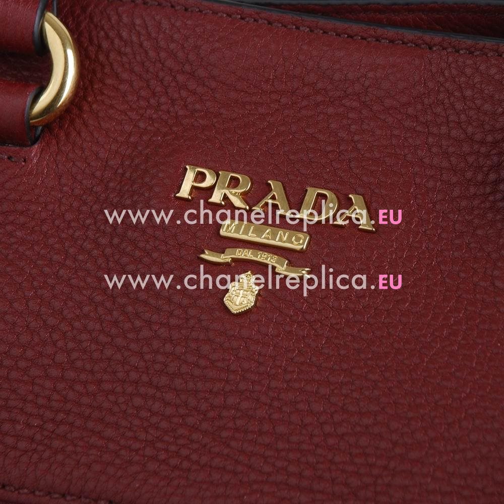 Prada Vitello Daino Relievo Logo Caviar Calfskin Should/handbag Dark Red PR593702