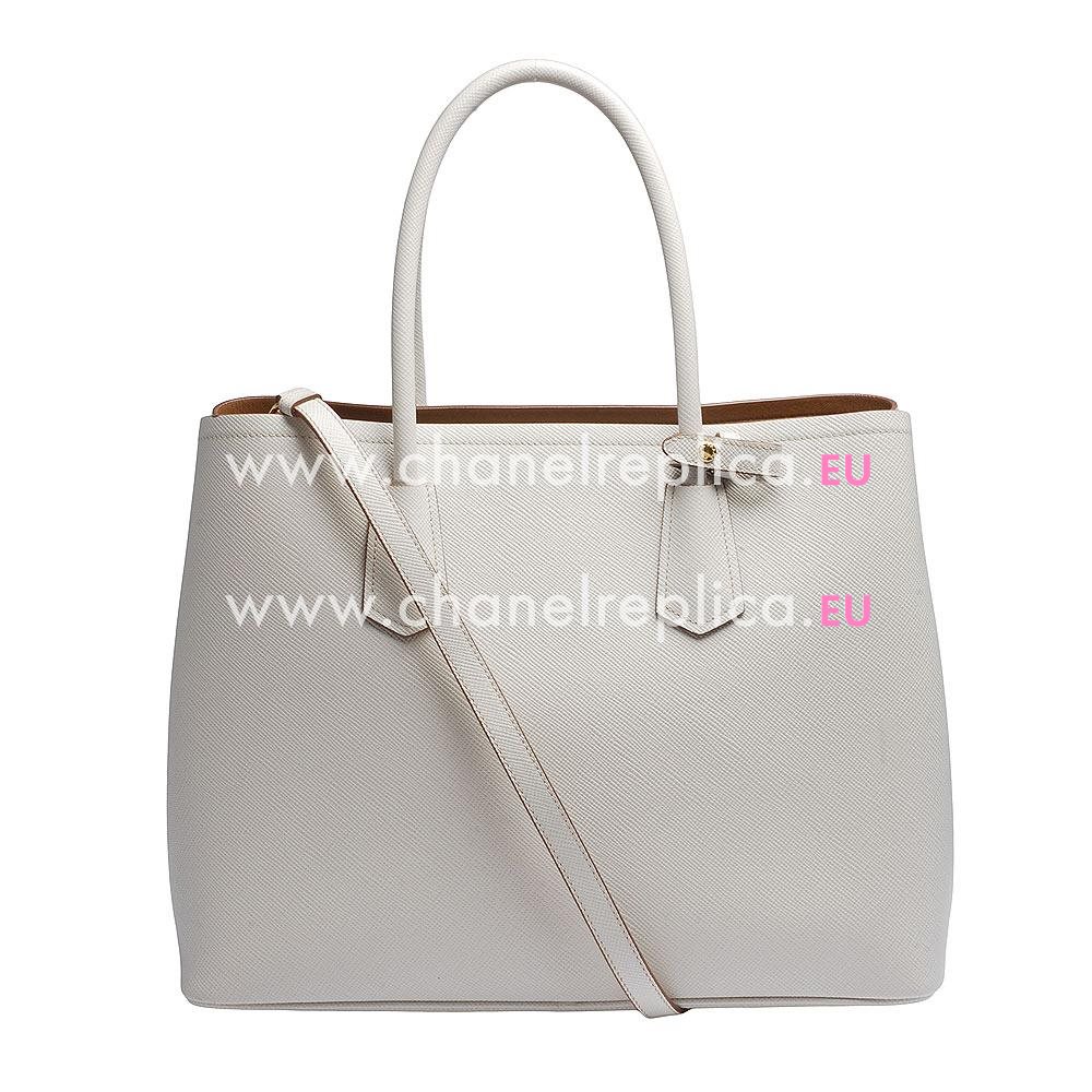 Prada Saffiano Cuir Large Double Tote Bag Off-white PR624E47