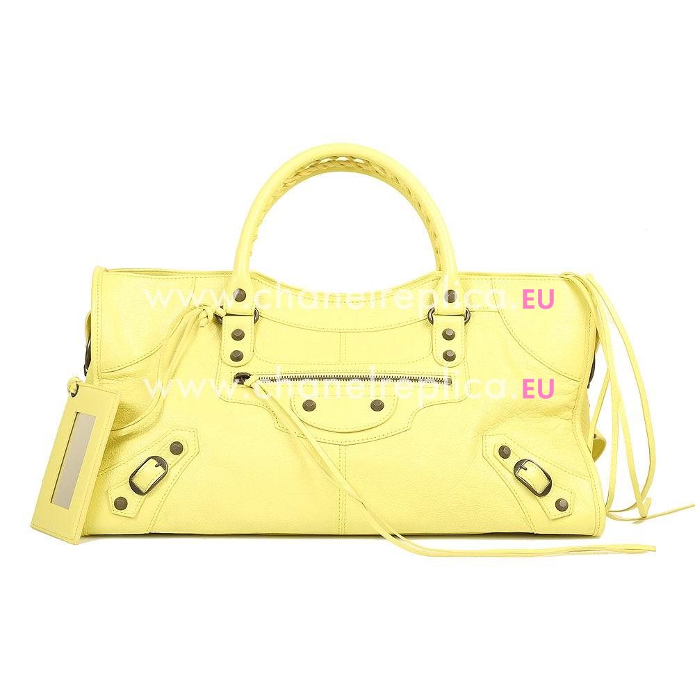 Balenciage Part Time Lambskin Aged Brass hardware Bag Lemon Yellow B2055091