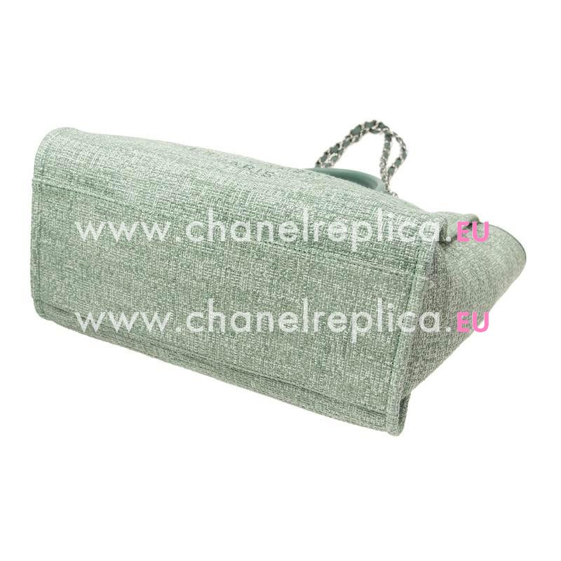 Chanel Deauville Double CC LOGO Denim Canvas Calfskin Silver Chain Bag A66941TDGREEN