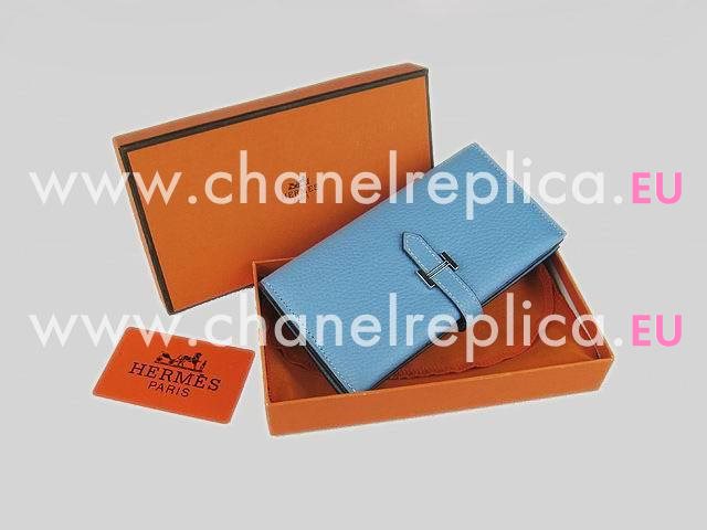 Hermes Dogon Clemence Leather Wallet In Light Blue H0005F