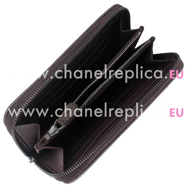 Bottega Veneta Classic Weave Zipper Nappa Wallet In Deep Coffee B6110725