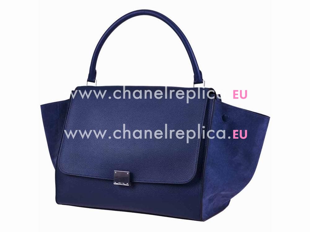 CELINE Large Calfskin & Chamois Luggage Ocean Blue CE486581