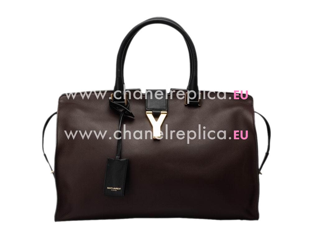 YSL Petit Cabas Chyc Y Calfskin Doctor Medium Bag Black/Brown YSL470519