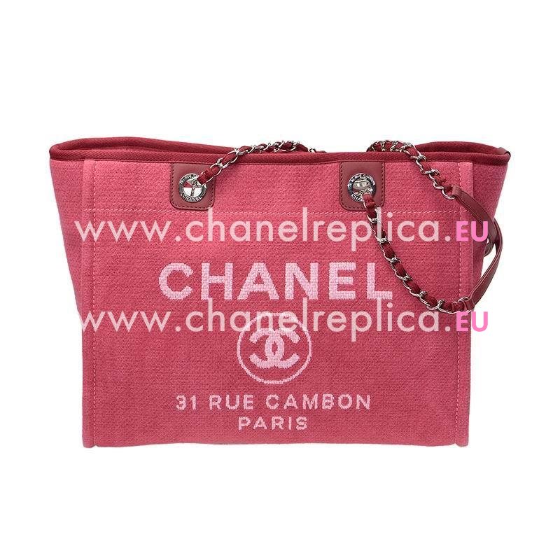 Chanel Bright Red Denim Canvas Toile Bag Silver Chain A67001